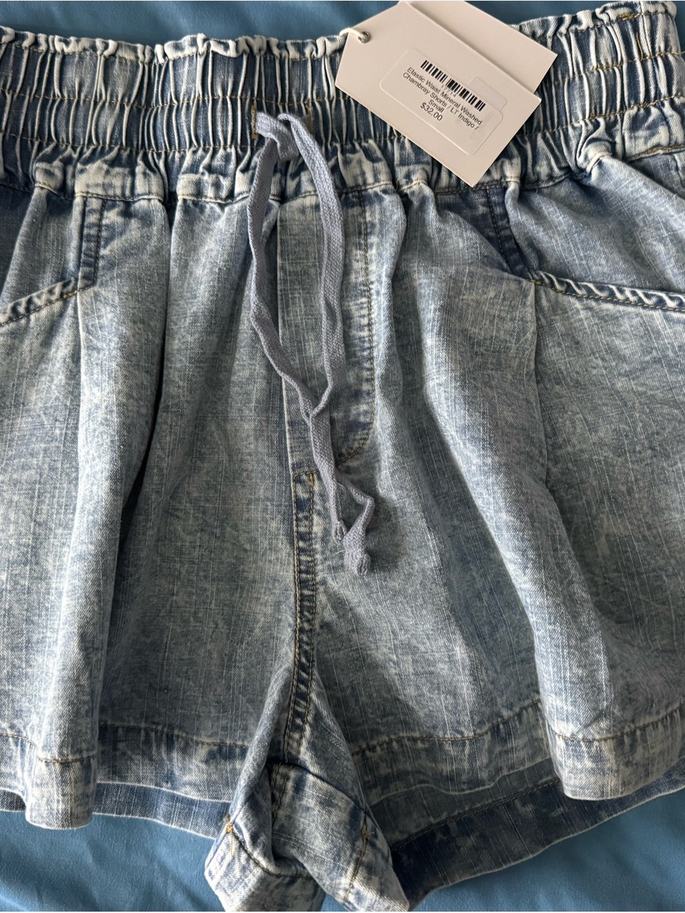 Light Blue Denim-Effect Drawstring Women’s Shorts